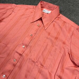 Vintage Kmart Shirt Mens 17 L/XL Coral Pink Striped Short Sleeve Button Up
